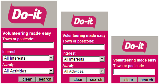 Search widget examples showing different sizes